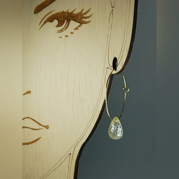 HAND CRAFTED Elegant Gold Hoop Earrings with Artisan Glass Drops - Picture 7 of 8